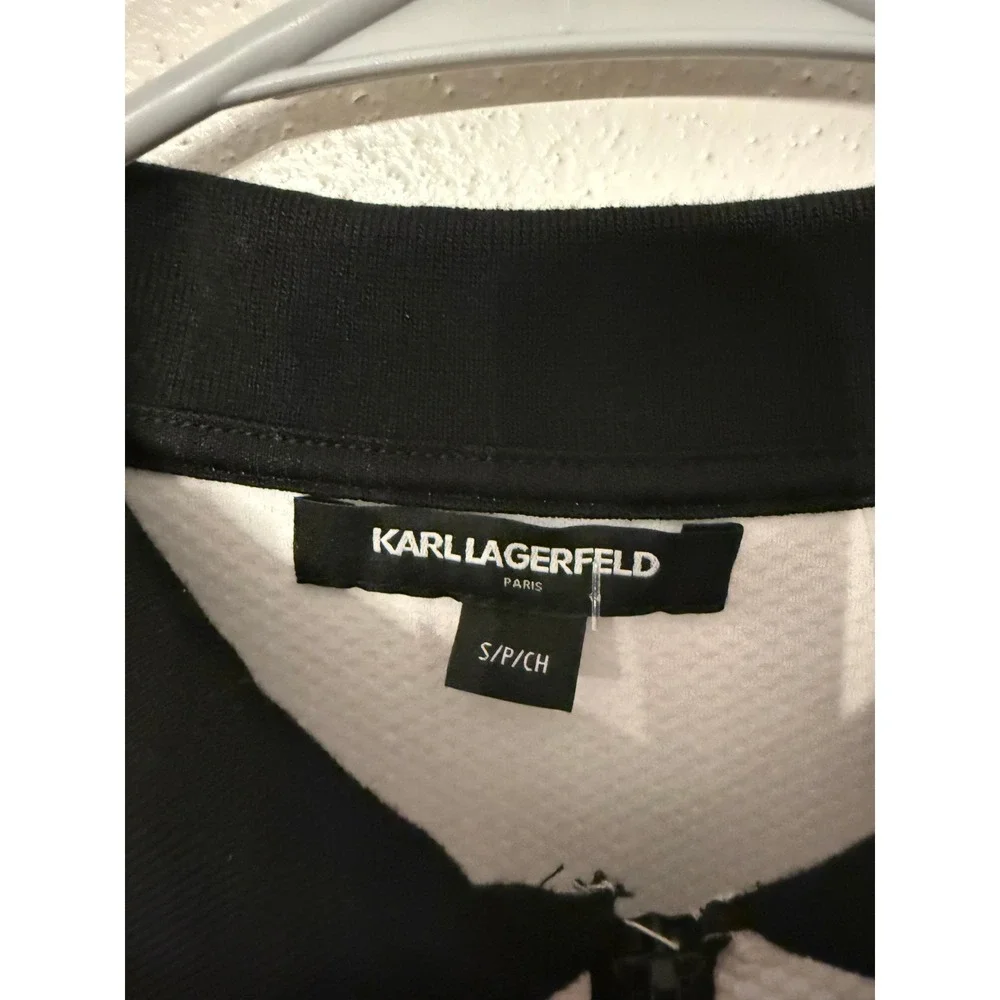 Karl‎ Lagerfeld Men's White Textured Zip Polo Shirt S/P CH Black Collar Trim